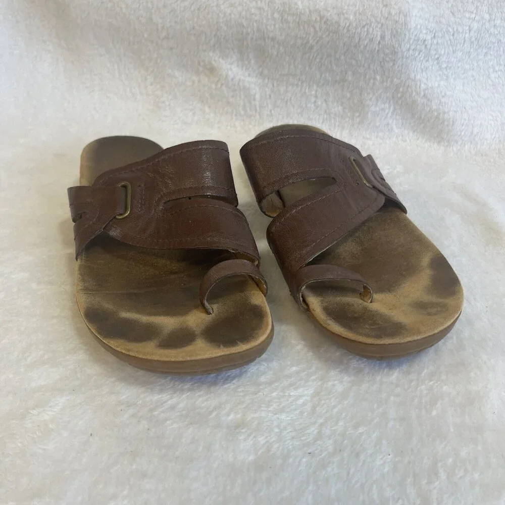 Bare Traps Jonnie‎ Brown Leather Slip On Thong Sandals Women's Shoes Size 7.5M
